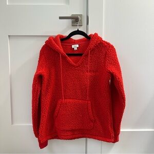 Jenni Red Plush Hoodie Cozy Sherpa Material